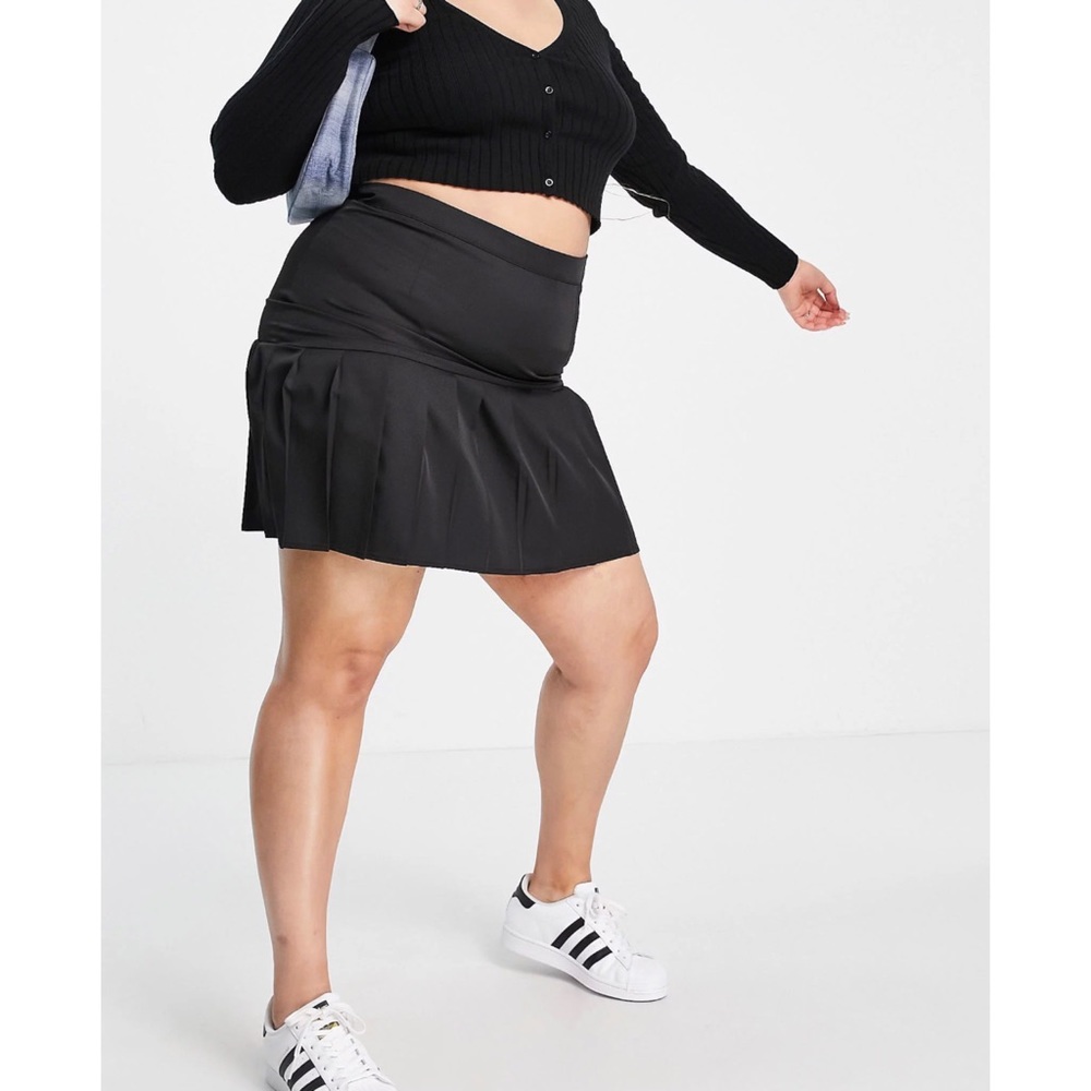 ASOS Pleated Skirt Lola May Plus Black Schoolgirl Mini Drop Waist Curve 24